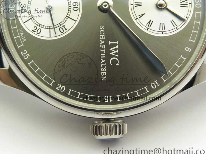 MIROTIME 0714 Popular Portuguese Flying Tourbillon SS Gray Dial 2 Sub Dials on Black Leather Strap 7159